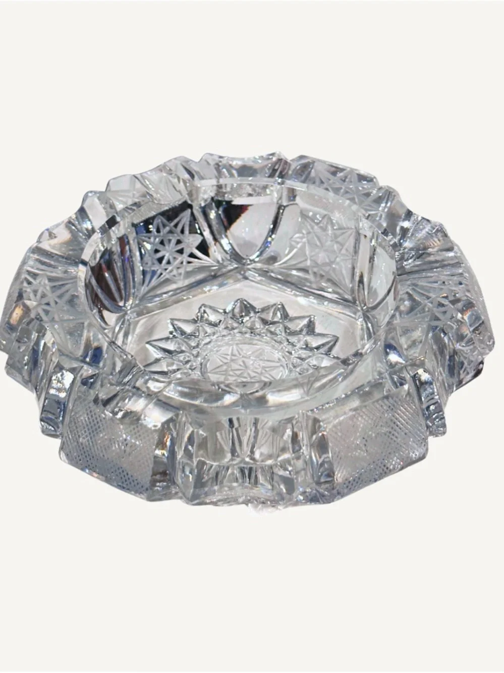 American Brilliant Glass Hobstar Sunburst 6.5” Ashtray Catchall Dish - Picture 2 of 5
